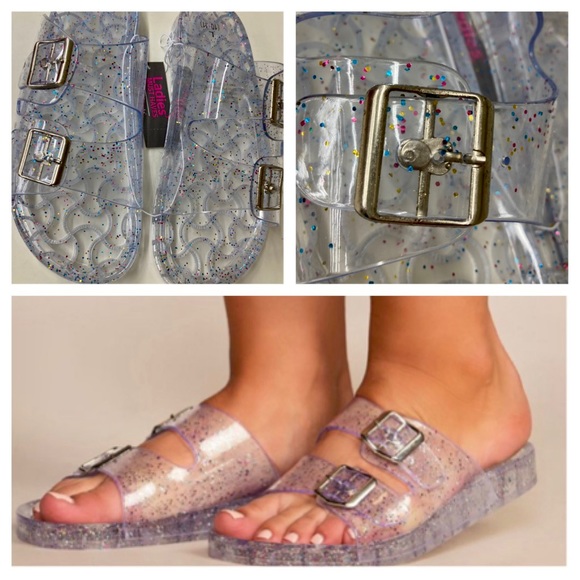 NWT Glitter Buckle Slide Glam Sandals - Picture 1 of 4
